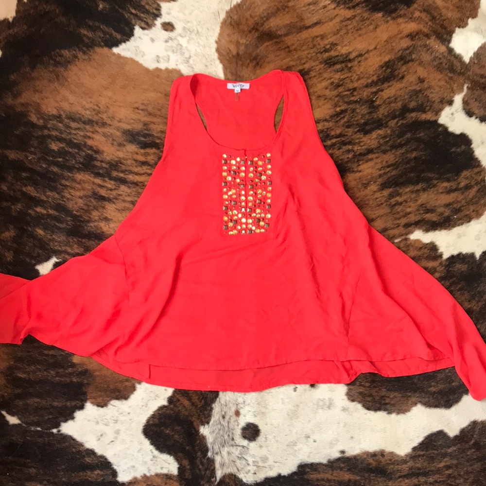Coral red bling top